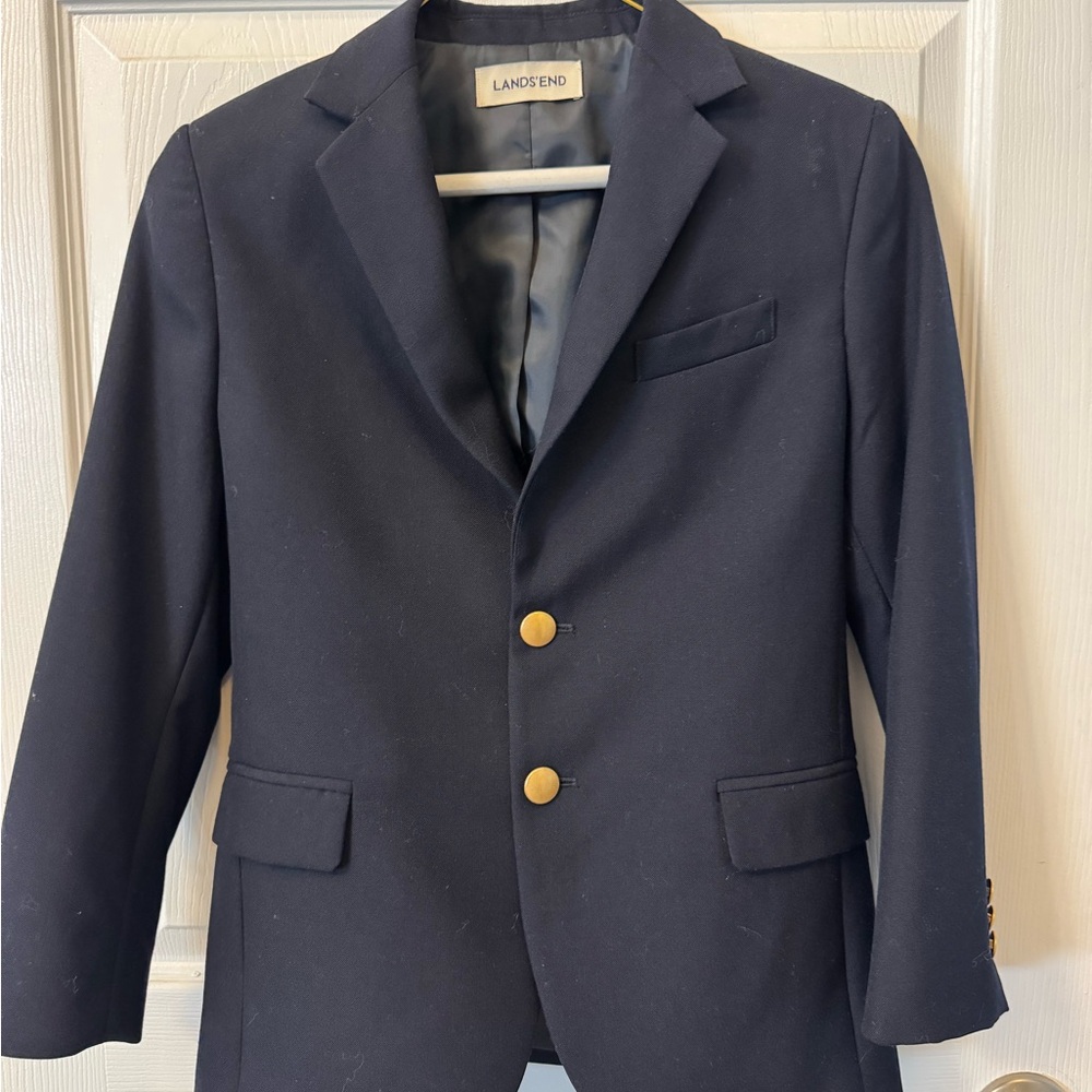 Lands' End Boy’ Navy Blazer with Gold-Tone Buttons Size 10